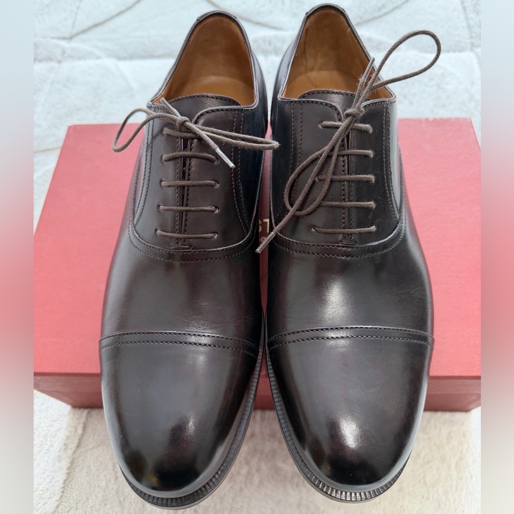 NEW! $795 Amedeo Testoni “Trento” Brown Lace Up Cap-toe Oxford Shoes 9.5 - Picture 2 of 11
